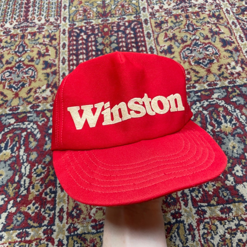 VTG 70s 80s Winston Cigarettes Racing Red Trucker Hat Snapback BROKEN BRIM USA